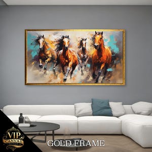 Dynamische laufende Pferde abstraktes Leinwandbild - Lebendige Reiterkunst für Wohnkultur, perfektes Geschenk für Pferdeliebhaber
