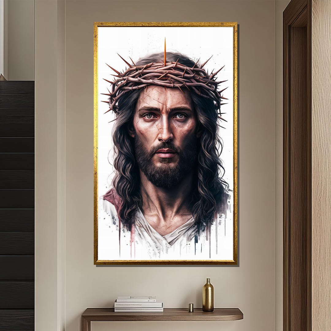Jesus Crown of Thorns Canvas Painting, Minimalist Religious Wall Art ...