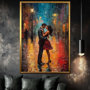 Romantisches Paar beim Tanzen Leinwand Gemälde, Bunte Liebe Wandkunst für Wohnzimmer, Einzigartiges Jubiläumsgeschenk für Sie oder Ihn