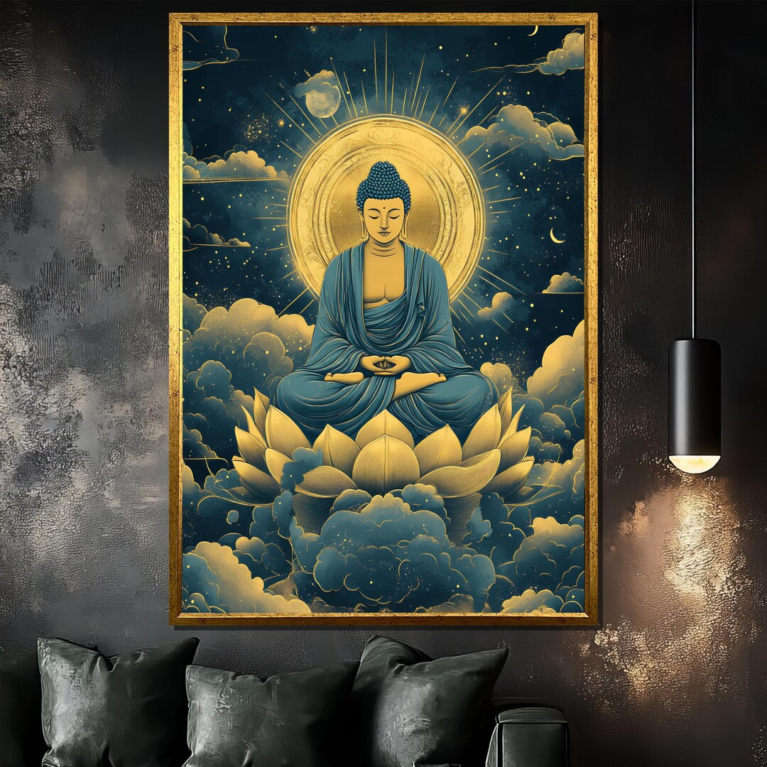 Celestial Buddha Canvas Painting - Sacred Meditation Wall Art for ...