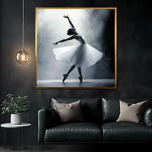 Graceful Ballerina Wall Art - Elegant Black and White Ballet Painting - Sophisticated Dance Decor for Home or Studio, Perfect Gift