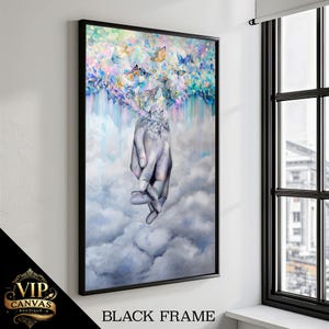 Butterfly Dreams Holding Hands Canvas Painting - Romantic Wall Art Gift for Couples - Ethereal Love Decor