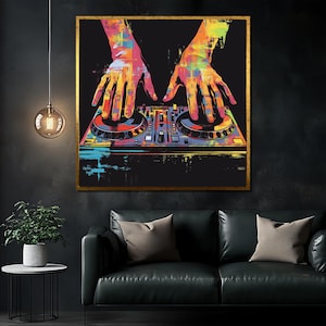 Vibrant DJ Wall Art – Colorful Hands on Mixer Artwork, Perfect Gift for Music Lovers and Unique Decor for Modern Spaces