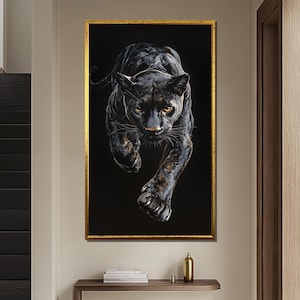 Black Panther Canvas Painting - Majestic Animal Wall Art - Bold Wildlife Decor Gift - Modern Panther Artwork, Unique Gift