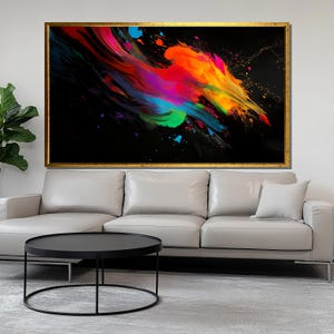 Color Splash Canvas Painting, Abstract Expressionist Wall Art, Vibrant Modern Decor for Living Room, Bold Colorful Gift for Art Lovers