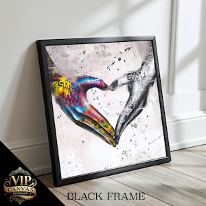 Banksy-Inspired Graffiti Hands Forming Heart - Vibrant Urban Art Canvas Painting, Unique Gift for Modern Home Decor