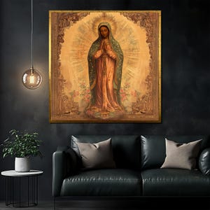 Virgin of Guadalupe Canvas Painting, Elegant Religious Wall Art, Sacred Christian Gift for Home Decor and Faith-Inspired Spaces