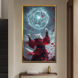 Samurai Cat Canvas Painting, Fantasy Warrior Kitty Wall Art, Samurai Canvas, Living Room Decor, Modern Home Decor, Funny Gift Idea