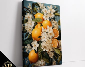 citrus ガラスアート WEB受注生産限定 新品未使用 Vibrant Lemon and Floral Canvas Art Print, Citrus and White