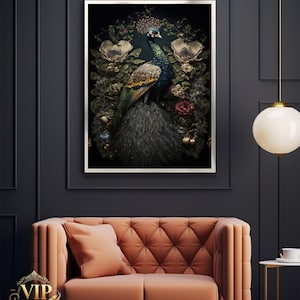 Elegant Peacock Canvas Painting – Intricate Floral Design – Luxurious Home Decor – Stunning Gift for Art Lovers