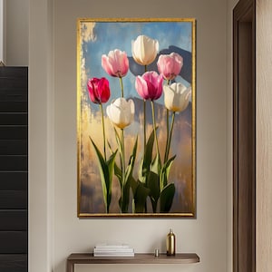Colorful Tulips Canvas Painting, Elegant Floral Wall Art, Nature-Inspired Modern Decor, Vibrant Artwork for Home or Office, Unique Gift Idea