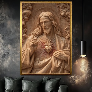 Sacred Heart Of Jesus Canvas Painting, Christian Wall Art, Christian Home Decor, Jesus Print, Religious Catholic Decor, Perfect Gift
