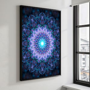 Vibrant Mandala Canvas Painting, Abstract Mandala Art, Mystical Blue & Purple Wall Decor, Ready to Hang Meditation Art, Zen Art, Gift Idea