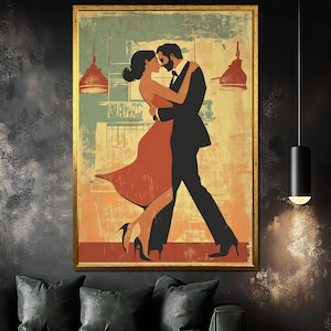 Romantic Tango Couple Canvas Painting, Vintage Wall Art, Romantic Tango Artwork, Unique Gift, Modern Home Decor, Dance Lover Art