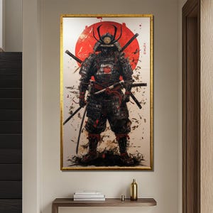 Samurai Warrior Canvas Painting, Japanese Inspired Wall Art, Bold Home Decor Gift, Unique Art for Living Room or Office