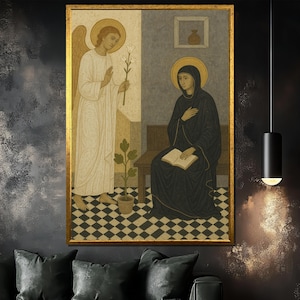 Annunciation Canvas Painting, Virgin Mary and Angel Gabriel Religious Wall Art, Catholic Gift, Christian Decor