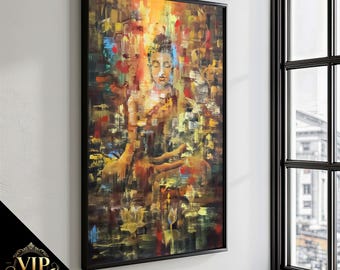 Peinture abstraite de Bouddha - Art de Bouddha méditatif - Décoration murale zen colorée - Oeuvre d&#39;art spirituelle - Cadeau déco