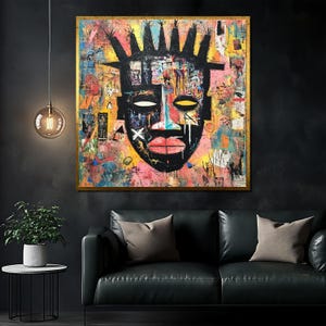 Abstract Tribal Mask Canvas Painting, Colorful African Wall Art, Modern Ethnic Artwork, Cultural Decor, Gift for Abstract Art Lovers