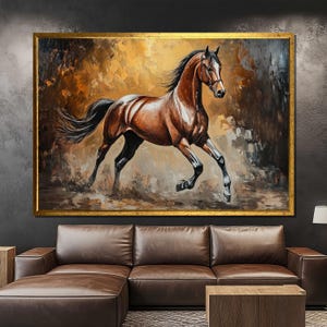 Braunes Pferd Leinwand Gemälde - Großes Wandbild für Wohnzimmer - Reiter Geschenk, Moderne Tier Kunst, Wohndeko