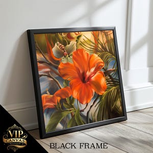 Vibrant Orange Hibiscus Flower Canvas Painting – Tropical Floral Wall Art – Perfect Gift for Nature Lovers