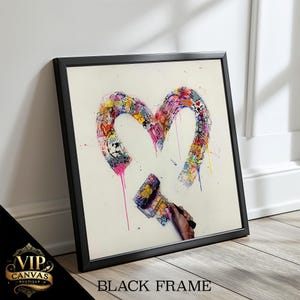 Banksy-Inspired Graffiti Heart - Colorful Urban Art Canvas Painting, Unique Gift for Modern Home Decor