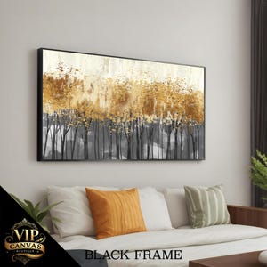 Golden Trees Forest Landscape Abstract Canvas Painting - Elegant Nature Wall Art Gift for Home Decor