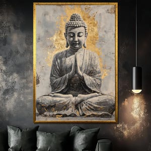 Betender Buddha Leinwand Gemälde, Heilige Meditation Wandkunst, Zen Raum Dekor, spirituelles Geschenk, Friedliche Buddha Kunstdruck