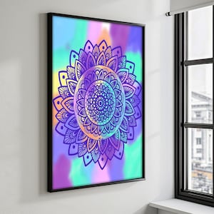 Boho Mandala Canvas Painting, Vibrant Mandala Wall Art, Living Room Decor, Mandala Canvas, Ready to Hang, Spiritual Wall Decor, Gift Idea