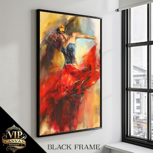 Flamenco Dancer Canvas Art - Vibrant Spanish Dance Painting - Expressive Female Dancer in Red Dress - Perfect Gift for Dance