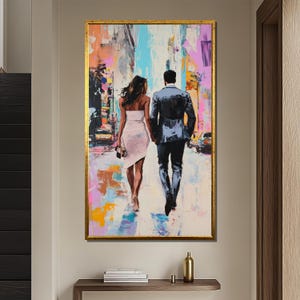 Elegant Couple Walking Canvas Painting, Modern Abstract Wall Art, Unique Gift for Her or Him, Love Art for Home Decoration, Gift Idea