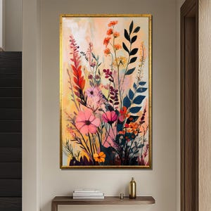 Colorful Wildflowers Canvas Painting, Modern Floral Wall Art, Nature-Inspired Artwork, Vibrant Large Decor for Home or Office, Gift Idea