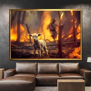 Jesus with Lamb Canvas Painting, Christian Religious Wall Art, Biblical Shepherd and Sheep Scene, Spiritual Faith Home Decor, Perfect Gift