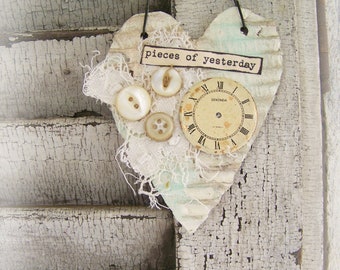 Shabby White Decor Vintage Clock Decoration Clock Ornament Vintage  Lace Decoration Vintage Style Shabby White Antique Paper Heart Ornament