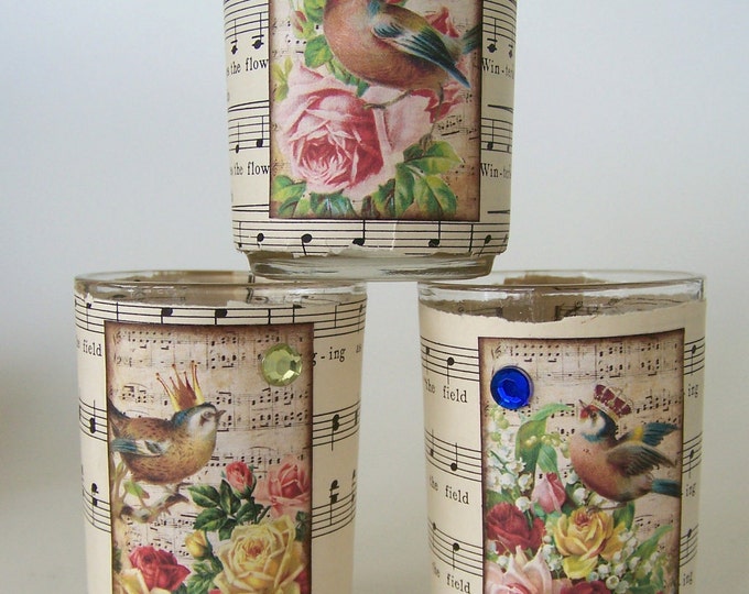 Handmade Votive Candle Holders Vintage Bird Spring Candle Glass Candle