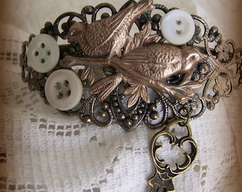 Steampunk Bracelet Vintage Style Altered Watch Face Bracelet Filigree Bird Bracelet Vintage Bracelet Ornate Charm Bracelet Cuff Bracelet