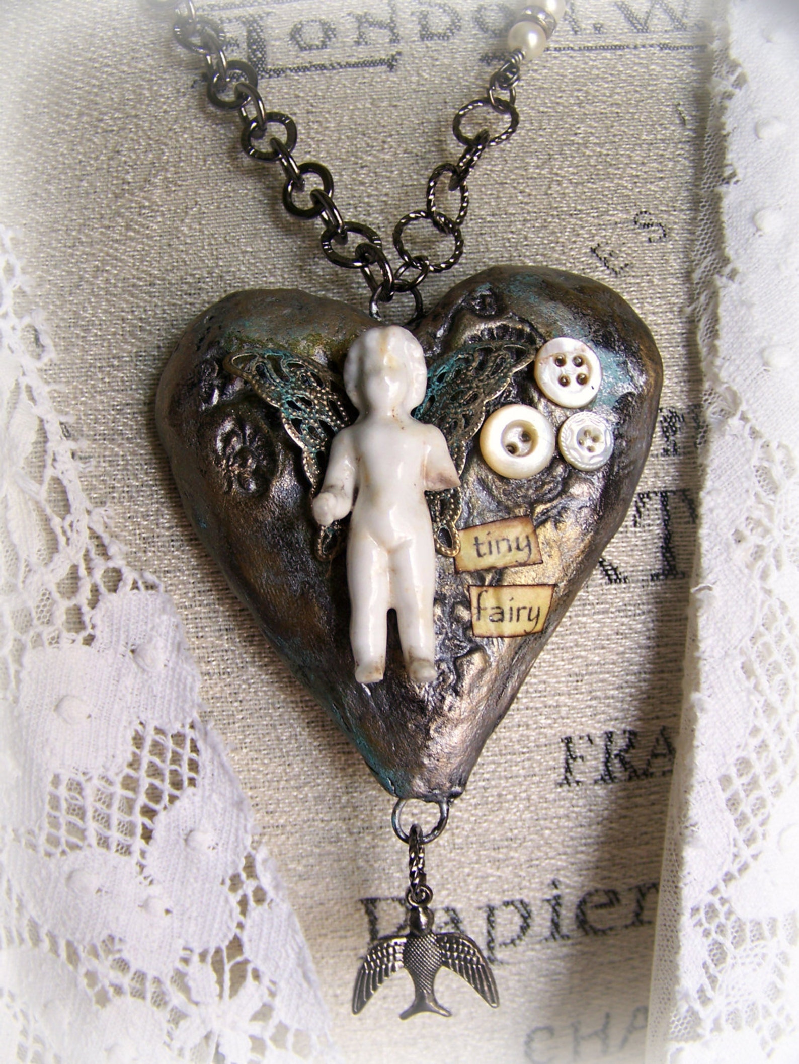 Handmade Mixed Media Jewelry Altered Necklace Vintage Fairy | Etsy