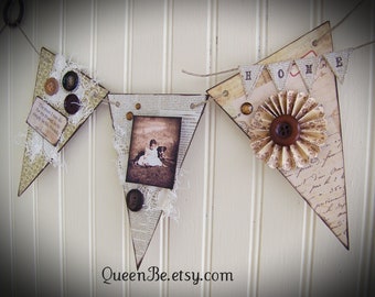 Handmade Wall Decor Banner Vintage Dog Art Vintage Dog Banner Mini Banner Paper Bunting Vintage Dog Lover Decor Vintage Mixed Media