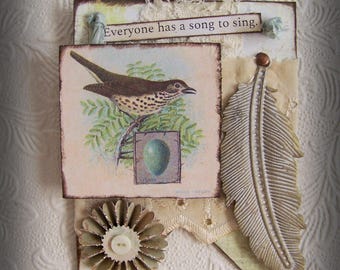 Altered Art Bird Collage Vintage Style Nature Collage Hanging Banner Vintage Banner Vintage Style Mixed Media Shabby Cottage Farmhouse Style