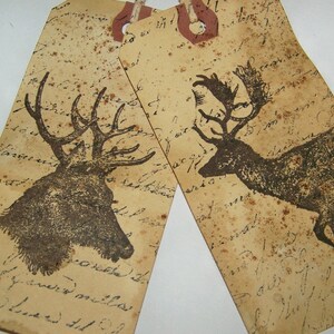 4 Gift Tags WOODLAND DEER Vintage Grunge Woodland Theme Christmas Gift Tags Gift Tag Set Vintage Christmas Ornament Set Nature Lover image 4