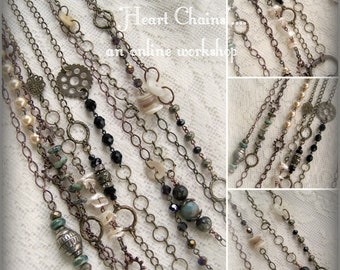 Clase en línea Cadenas de corazón Cadena alterada Taller en línea de bricolaje hecho a mano Tutorial en línea Tutorial de joyería vintage Video instructivo Descarga