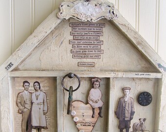 Handmade Vintage Style Shadowbox Collage Vintage Mixed Media Altered Art Shabby White Decor Cottage Style Wall Hanging Robert Frost