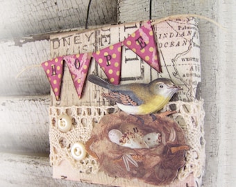 Original Collage Vintage Bird Ornament  Altered Mixed Media Vintage Bird Art  Collage Vintage Mixed Media Altered Art Bird Art Altered Art