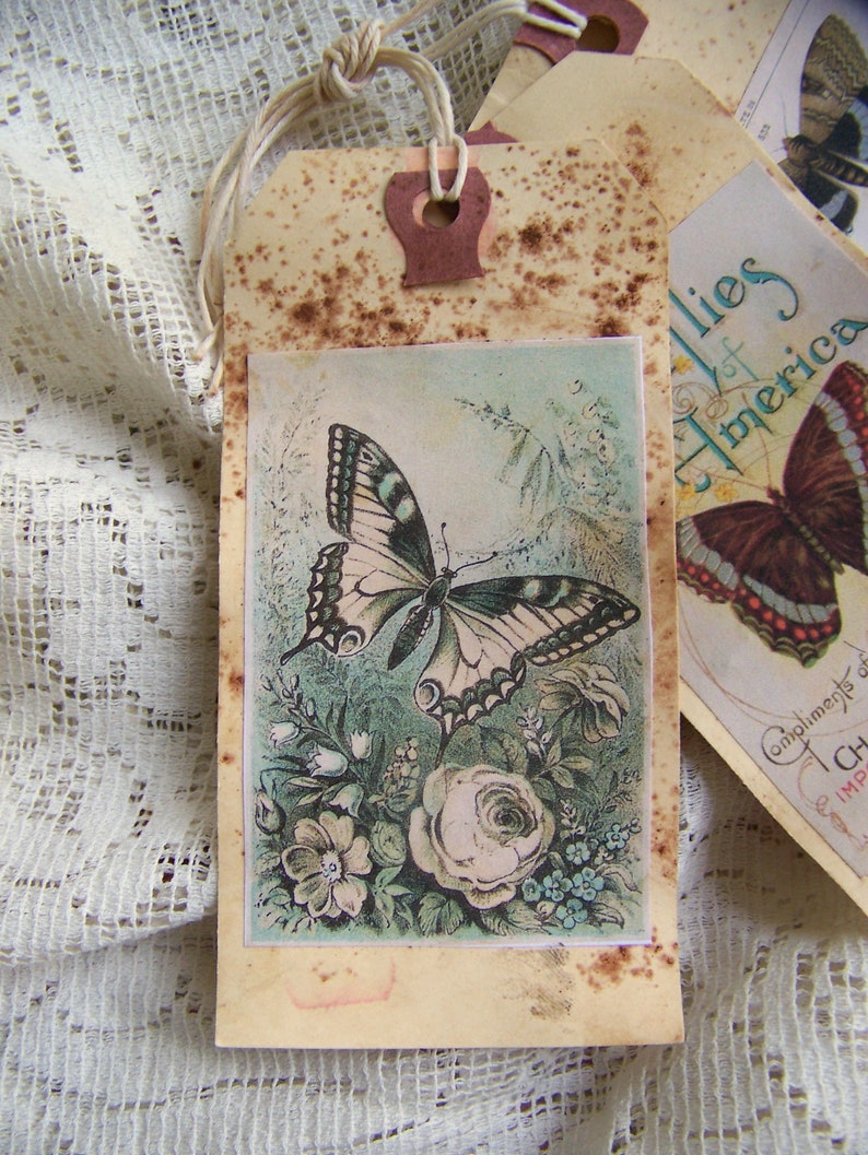 Handmade Butterfly Gift Tags Vintage Butterfly Gift Tags Grunge Scented ...
