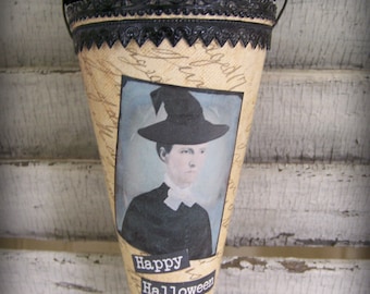 Handmade Halloween Decoration Treat Cone Vintage Halloween Witch Vintage Halloween Treat Gift Wrap Halloween Wall Hanging Candy  Wrap