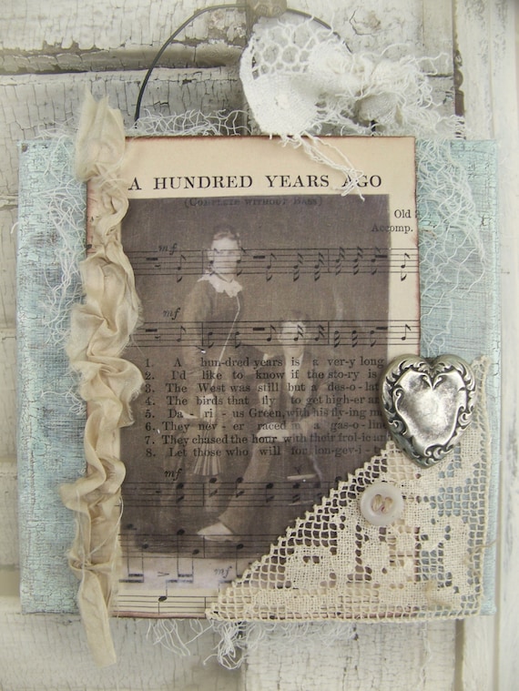 Shabby White Original Vintage Collage Original Art Vintage Photograph Altered Collage Vintage Lace Antique Decor Vintage Altered Art