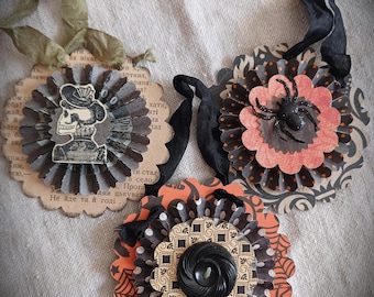 Handmade Halloween Ornament Gift Tag Set Vintage Paper Ornaments Vintage Halloween Orange Black Decor Halloween Decoration Vintage Decor