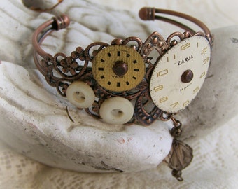 Steampunk Bracelet Vintage Style Altered Watch Face Bracelet Filigree Cuff Bracelet Vintage Watch Face Ornate Charm Bracelet Steam Punk