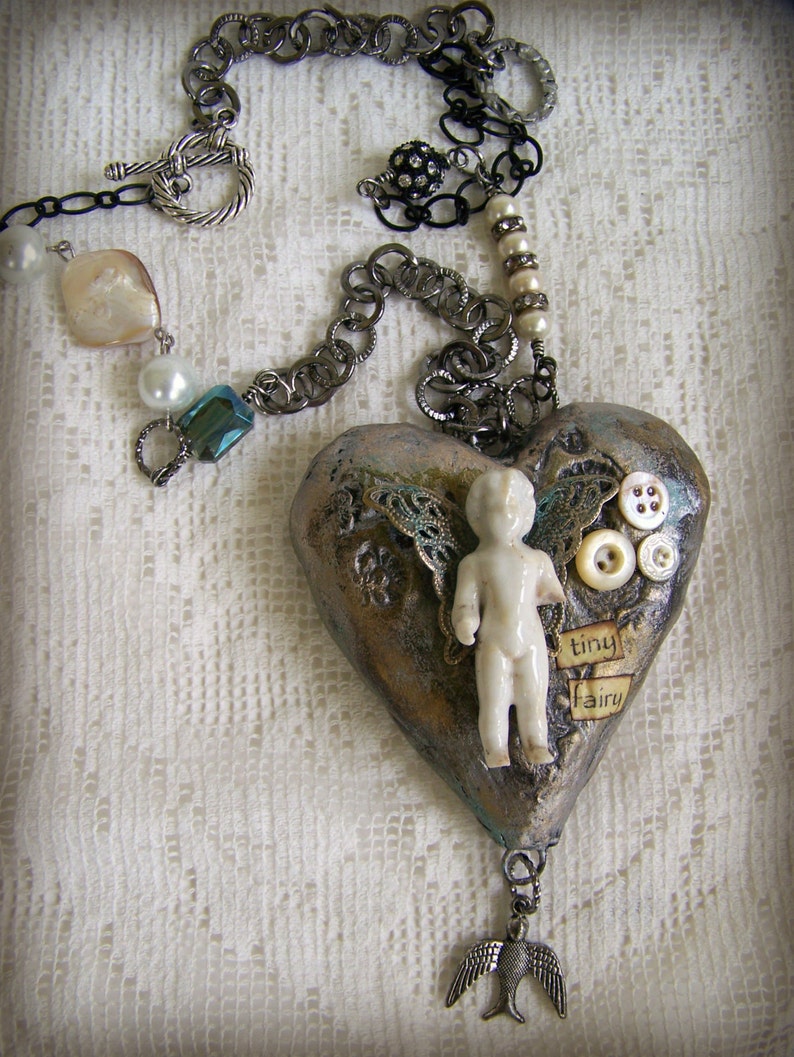 Handmade Mixed Media Jewelry Altered Necklace Vintage Fairy Etsy