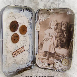 Altered Altoid Tin Assemblage Collage Altered Art Tin Vintage Dog Friend Original Dog Art Vintage Style Vintage Mixed Media Found Object Art