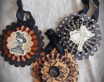 Handmade Halloween Ornament Gift Tag Set  Vintage Paper Ornaments Vintage Halloween Orange Black Decor Halloween Decoration Vintage Decor